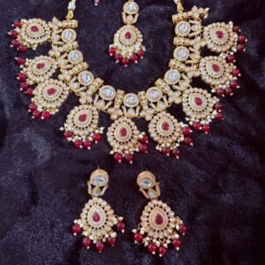Royal Kundan Polki Bridal Necklace Set with Red Beads