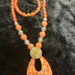 Boho Orange Beaded orange Resin Pendant Necklace