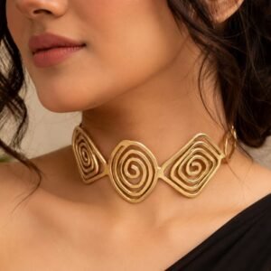 Antique Gold Spiral Statement Choker | Designer Geometric Necklace